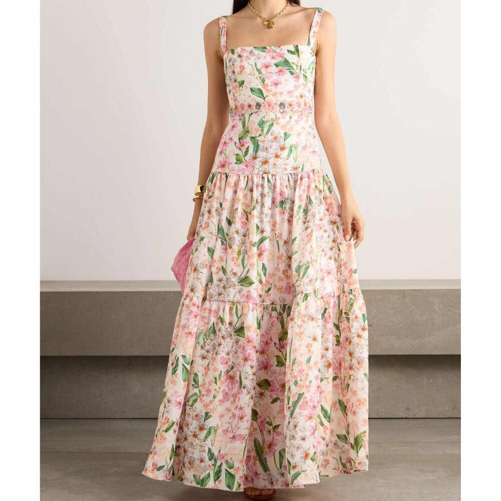 Agua By Agua Bendita lima jardiniera' floral-print linen maxi dress
